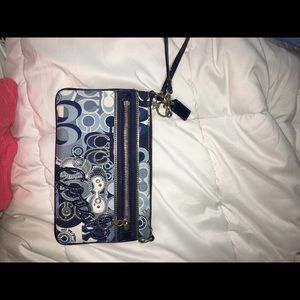 RARE blue scribble applique coach wristlet